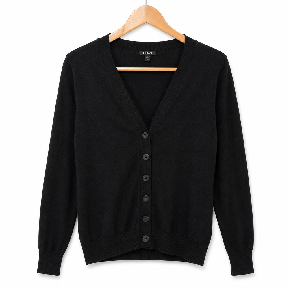 Bogari Sweater Womens Size Large Black Button Front Long Sleeve Silk Blend
